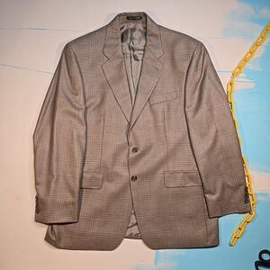 Lauren Ralph Lauren 42R Men Brown Y2K Plaid‎ Silk Wool Blazer Canada Union Made